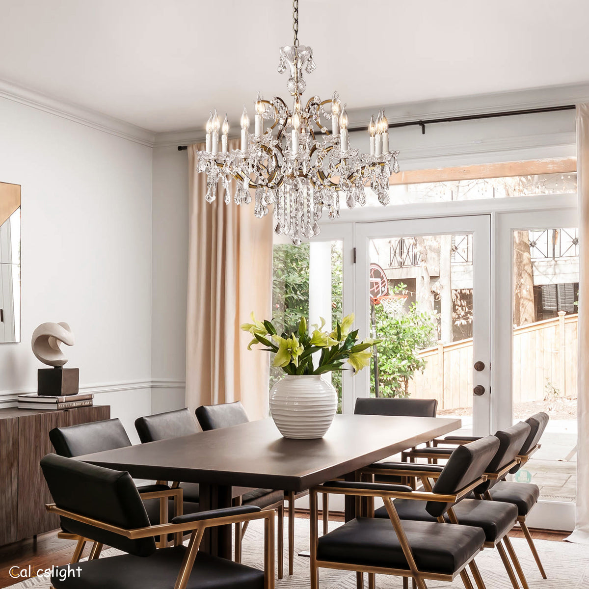 Rocaille Iron & Crystal Round Chandelier 33"