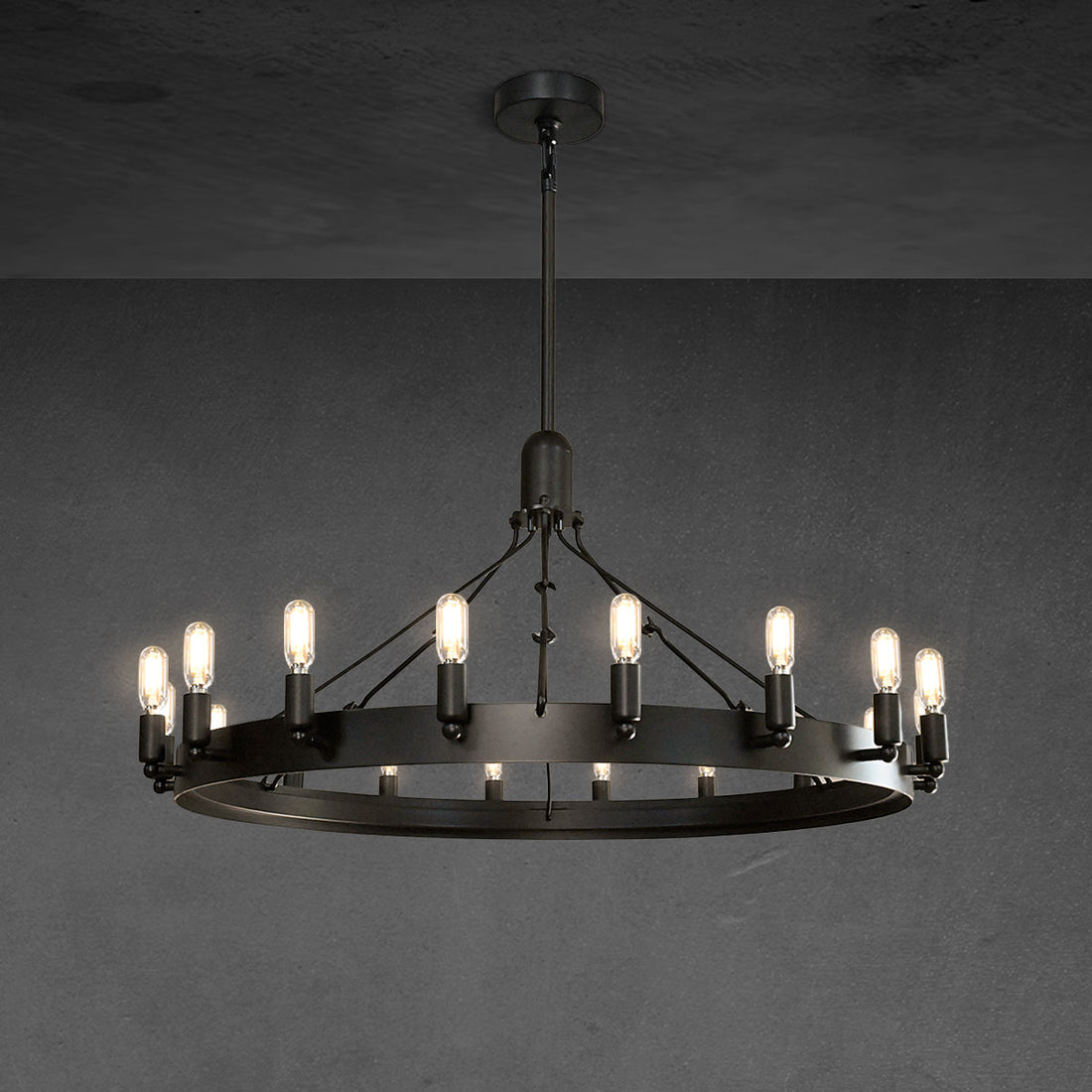 Caminy Vintage Filament Round Chandelier 38"