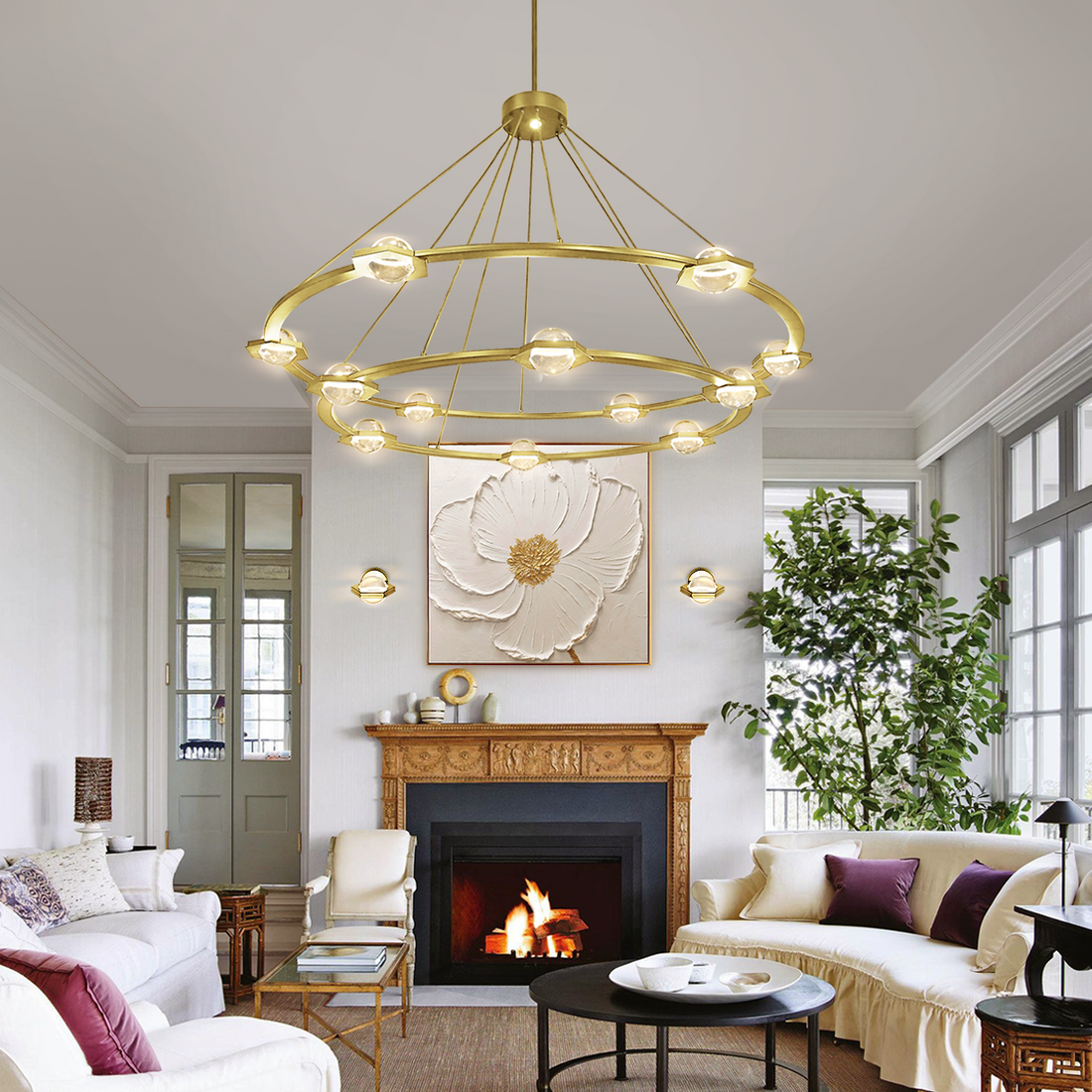 Elegant 2-Tier Round Chandelier 48"