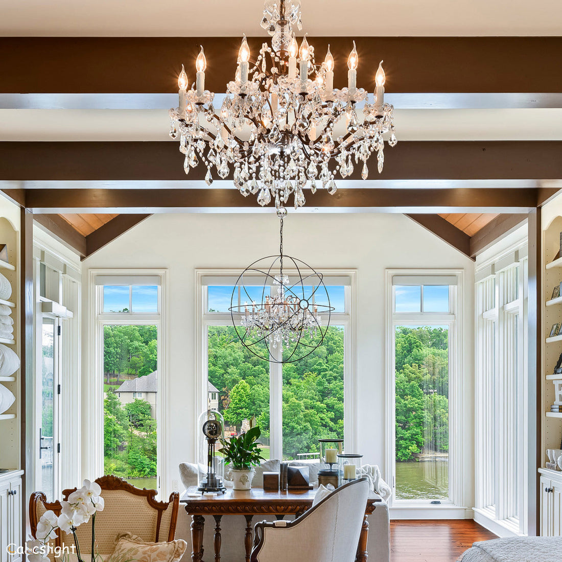 Rocaille Iron & Crystal Round Chandelier 28"