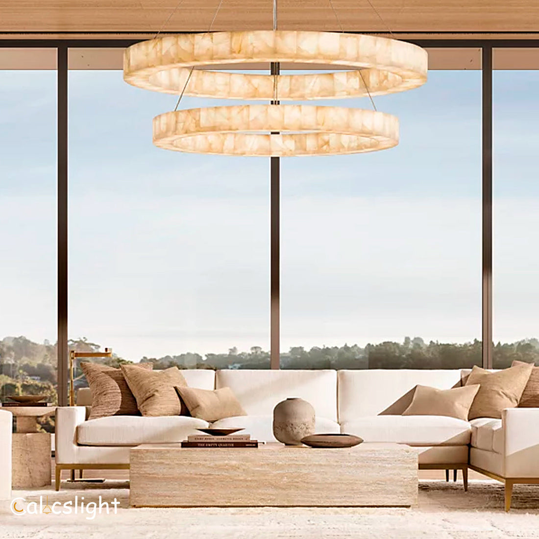 Raines Alabaster 2-Tier Round Chandelier 60"