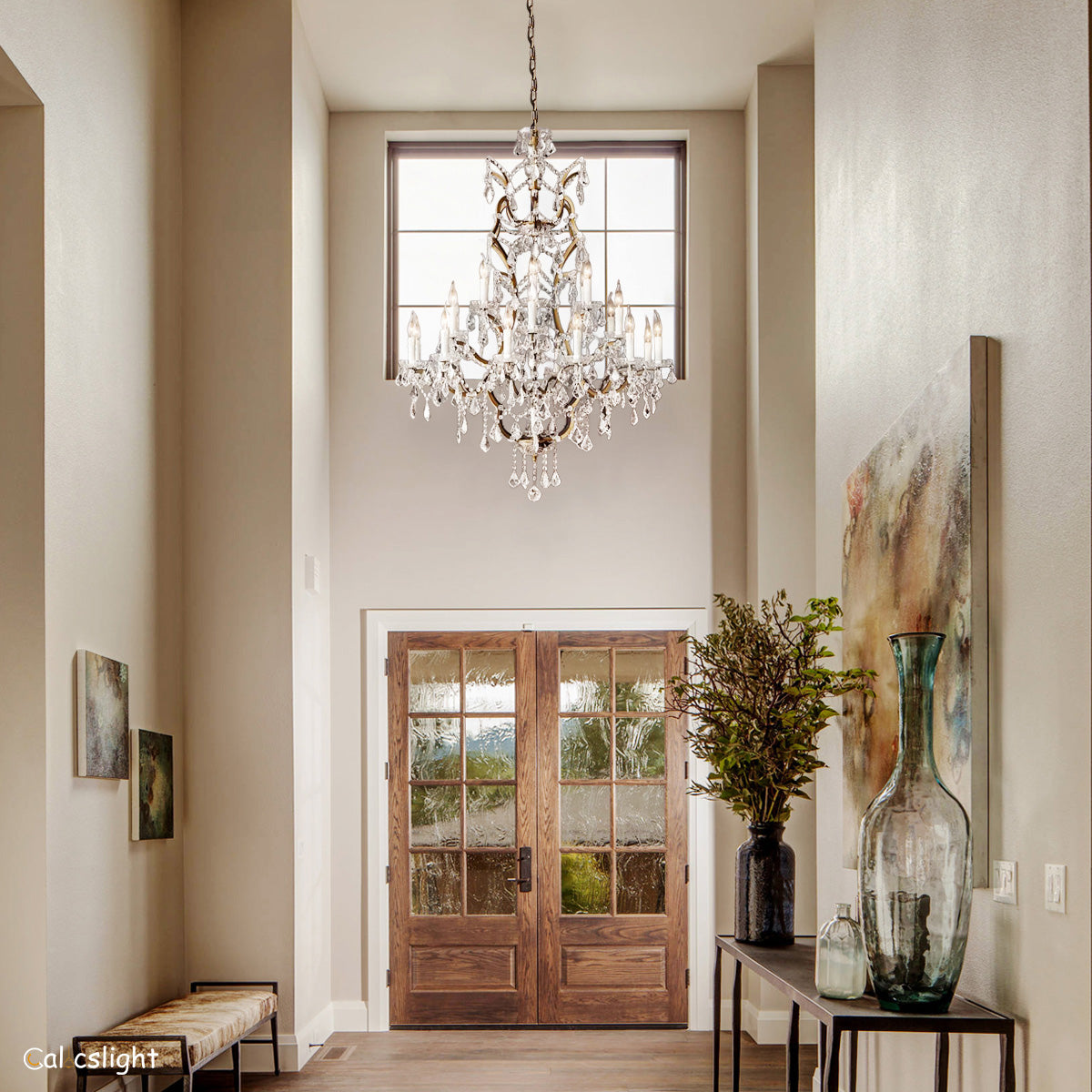 Rocaille Iron & Crystal Round Chandelier 40"