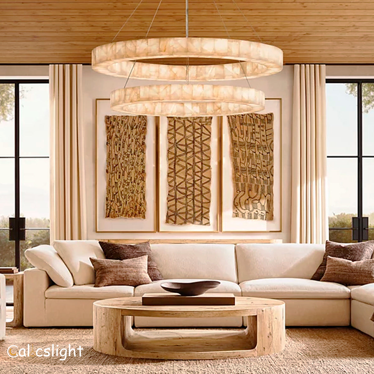 Raines Alabaster 2-Tier Round Chandelier 60"