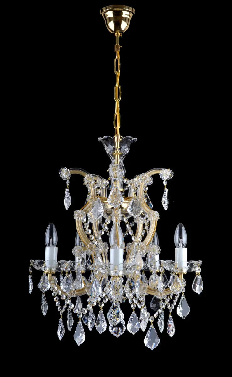 5-flame Maria Theresa chandelier with cut bobeches & trimmings in the French style