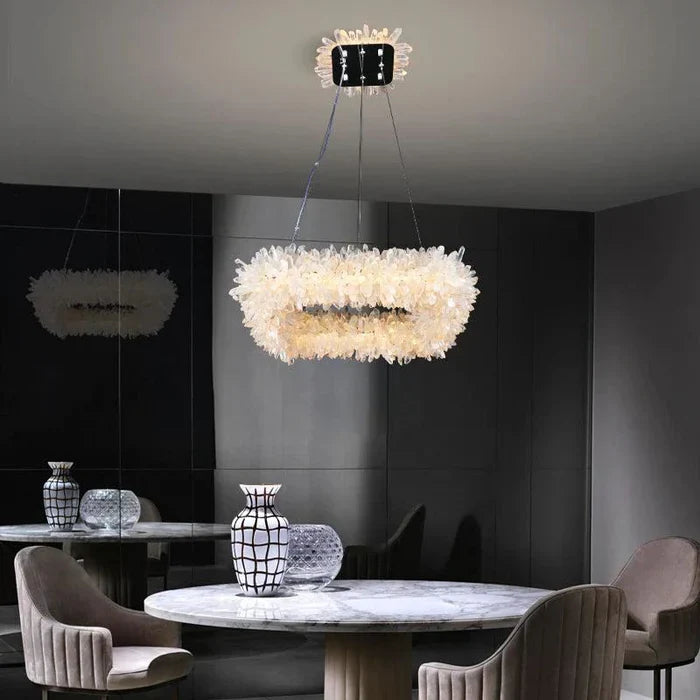 Rose Square Rock Crystal Chandelier Modern Lighting Fixture
